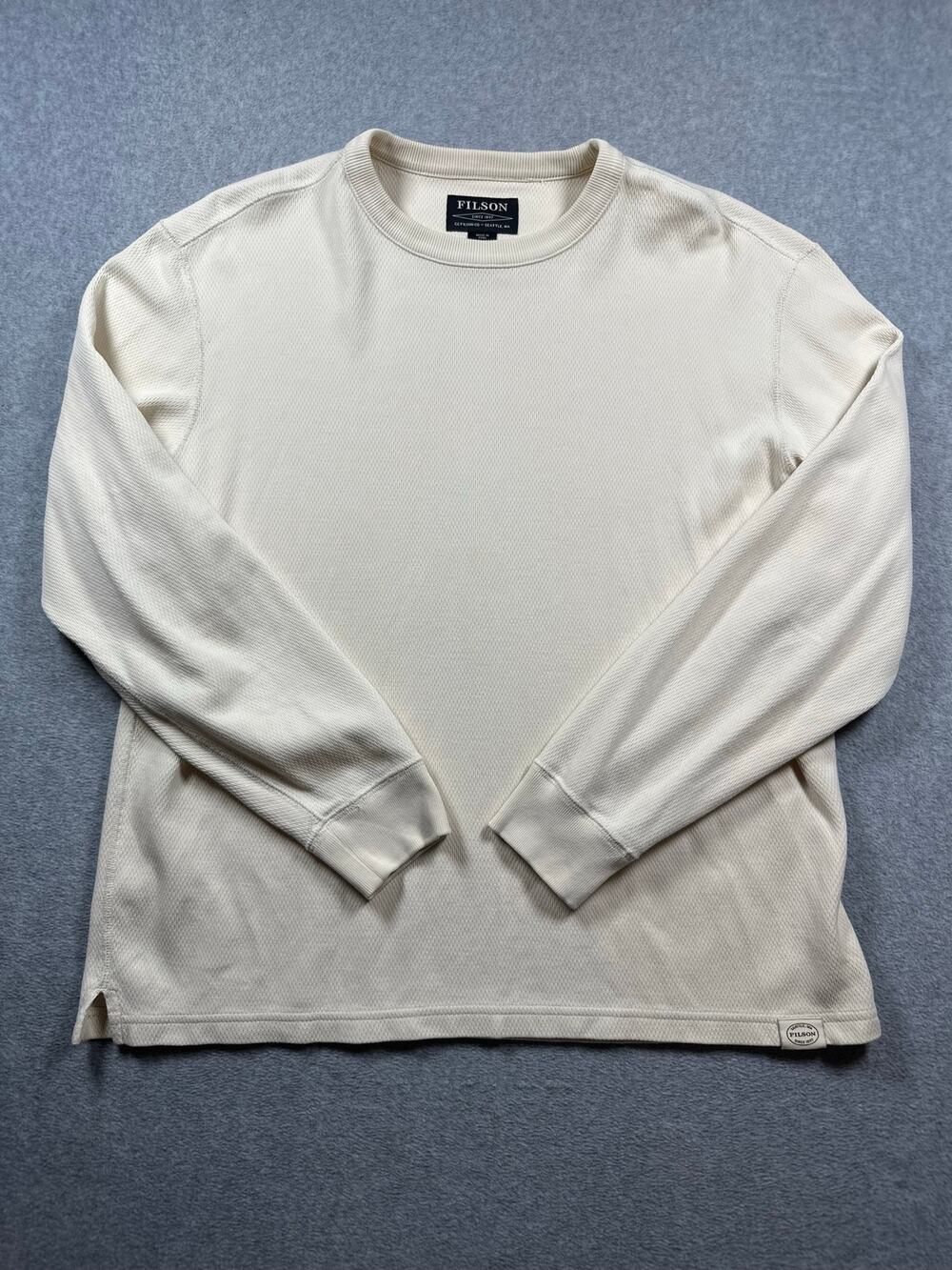 Filson Pullover Shirts Men's Size XL Cream Waffle Knit Crewneck Long Sleeves